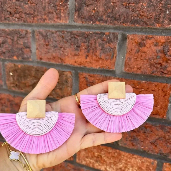 Athena Pinkish Sky Rattan Bohemian Earrings - Picture 5 of 8